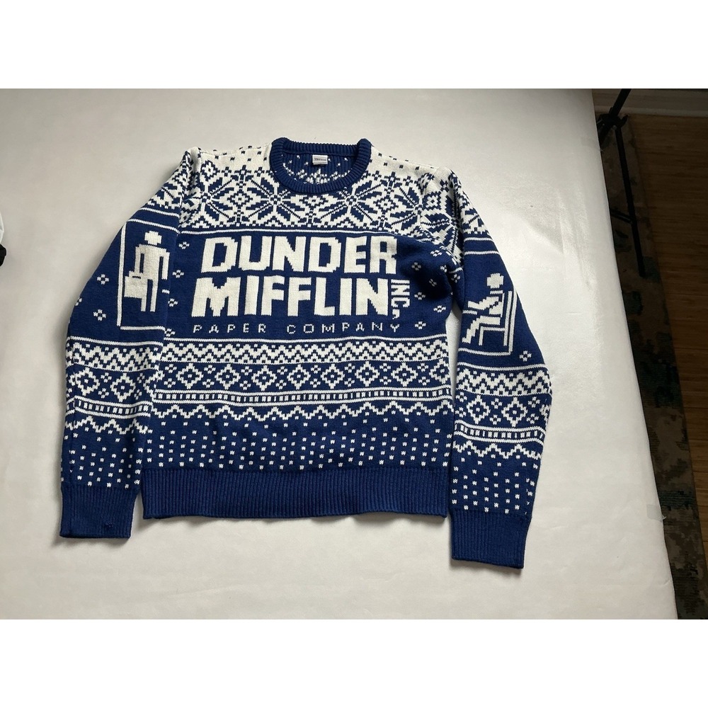 The Office Dunder Mifflin Christmas Sweater | Blue Fair Isle Knit | Size M